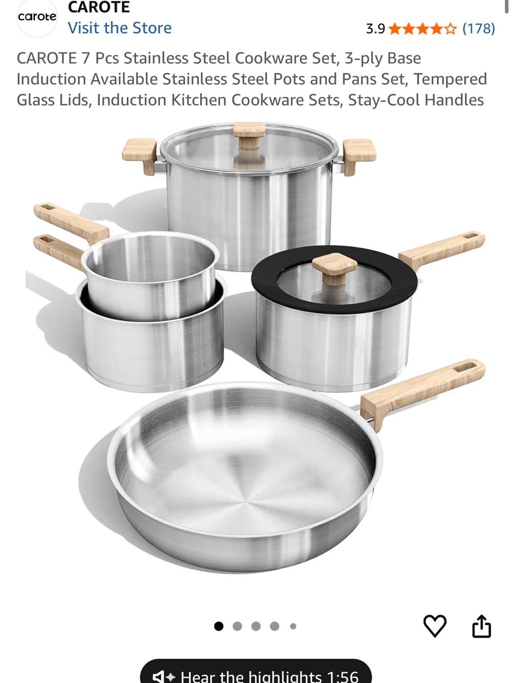 7-Piece Stainless Steel Cookware Set with Wood-Tone Handles - Silver
